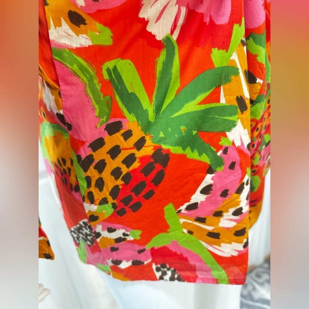 FARM RIO Tropical Ruffle Sleeve Romper Women Small Smocked Red Motif V-neck NWT - Picture 12 of 16